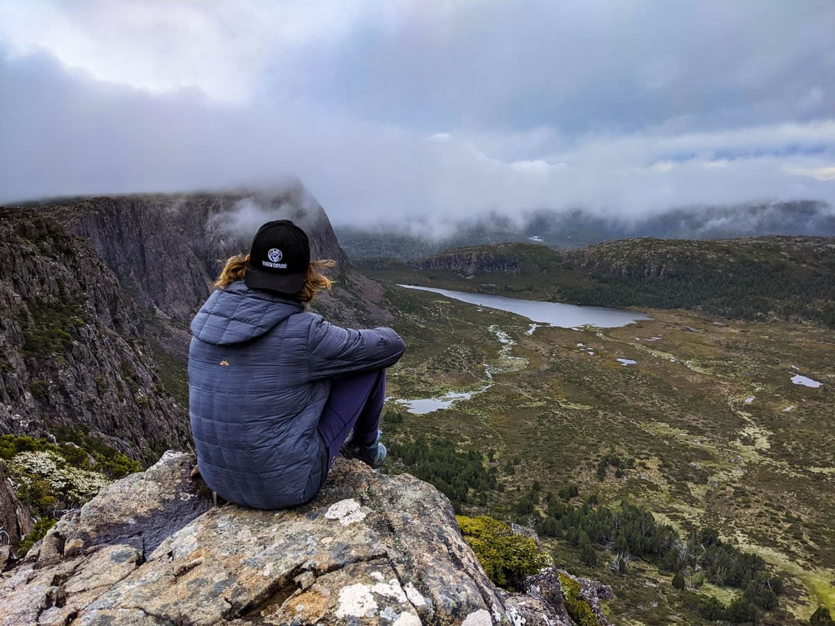 Sitting a top of Solomons Throne on the Walls of Jerusalem Tasmania Hike showing the beauty of why you should hike