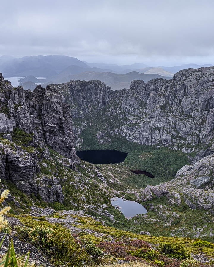 beautiful view from the top of Mt Murchison overlooking the glacial lakes in the crater