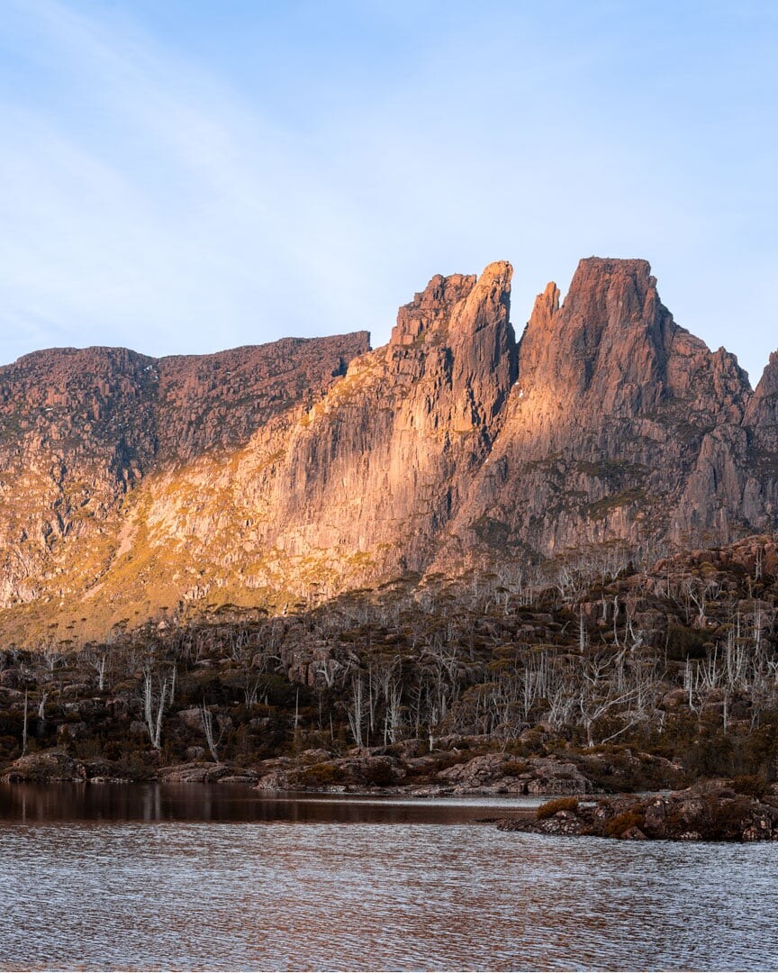 Sunset hitting the peak of Mount Geryon at The Labyrinth Tasmania