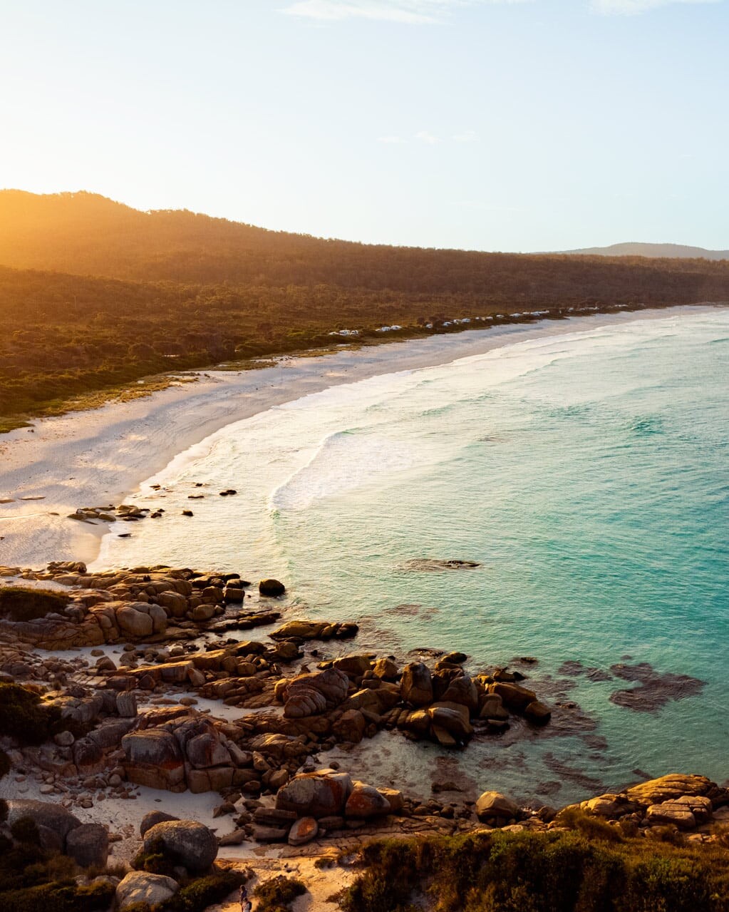 Sunset over Swimcart Beach in The Bay Of Fires Tasmania