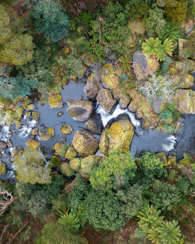 Above Guide Falls flowing river near Burnie in Tasmania