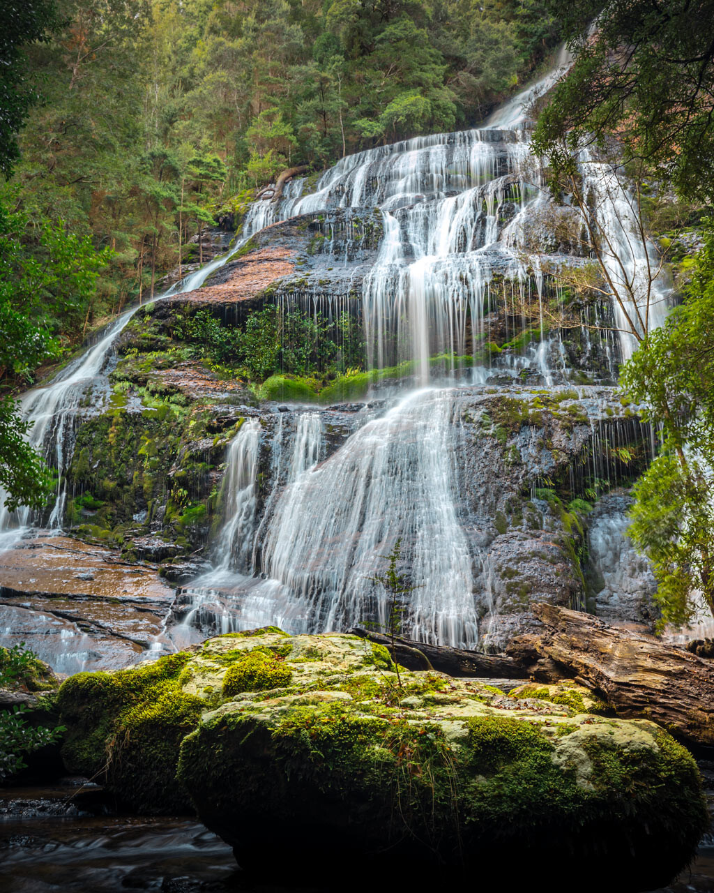 McGowans Falls, Tasmania flowing lightly in the winter time