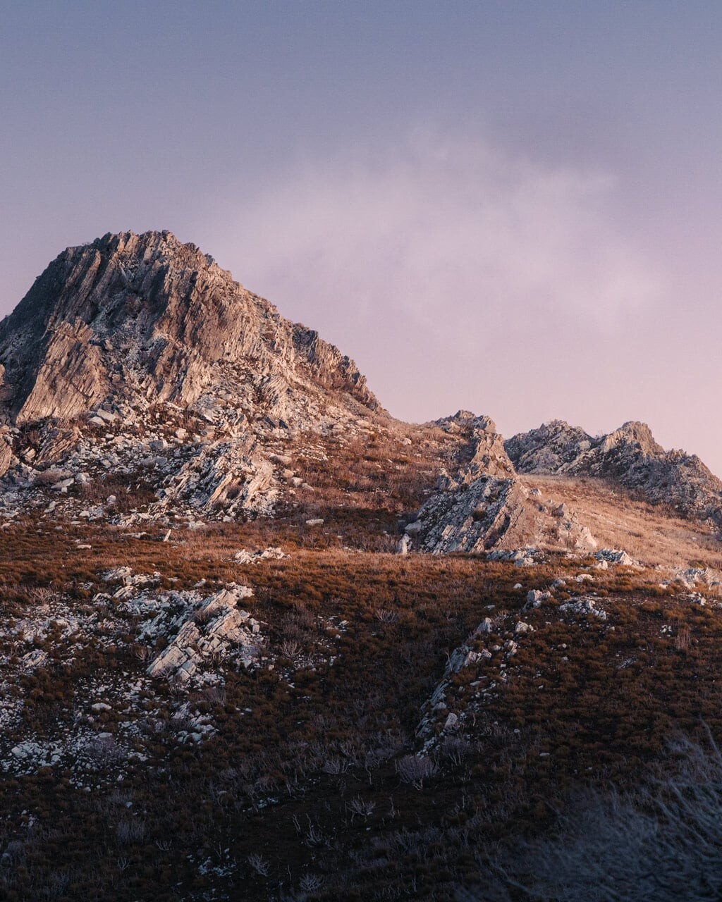 The Needles standing majestically in the soft sunset glow of Tasmania's South West