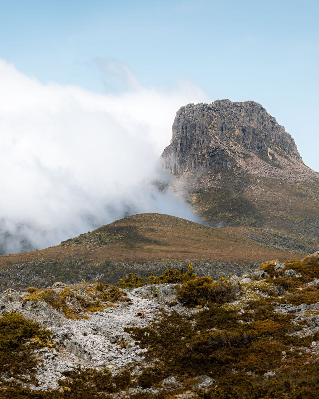 Clouds drifting from Barn Bluff in Cradle Mountain National Park