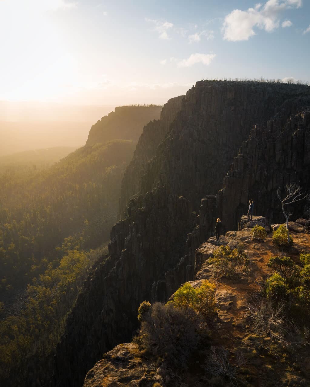 watching the epic sunset at Devils Gullet in Tasmania's Central Highlands