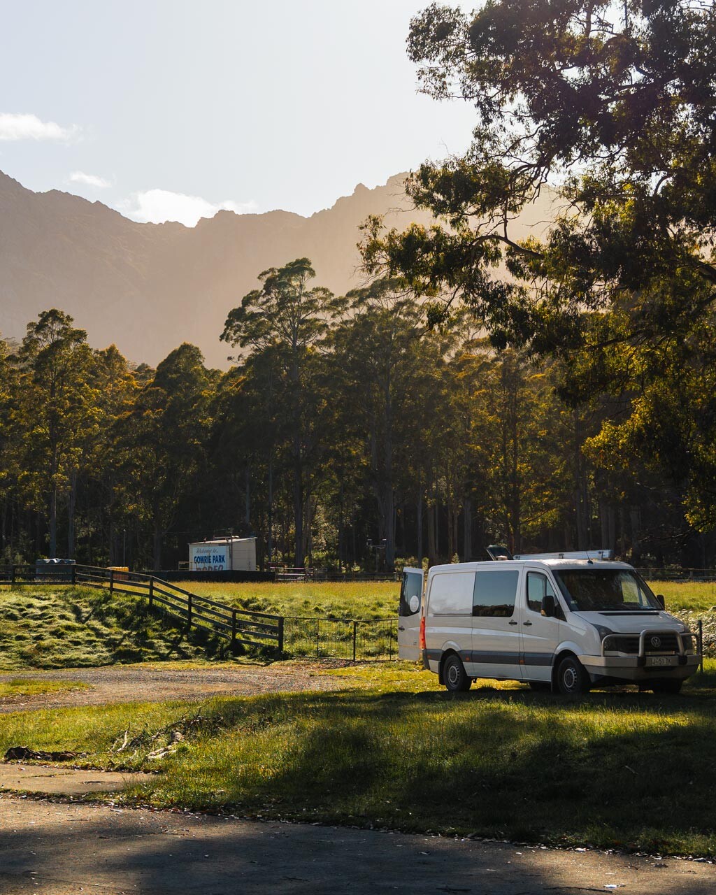 Camping in the fields under Mt Roland in Tasmania