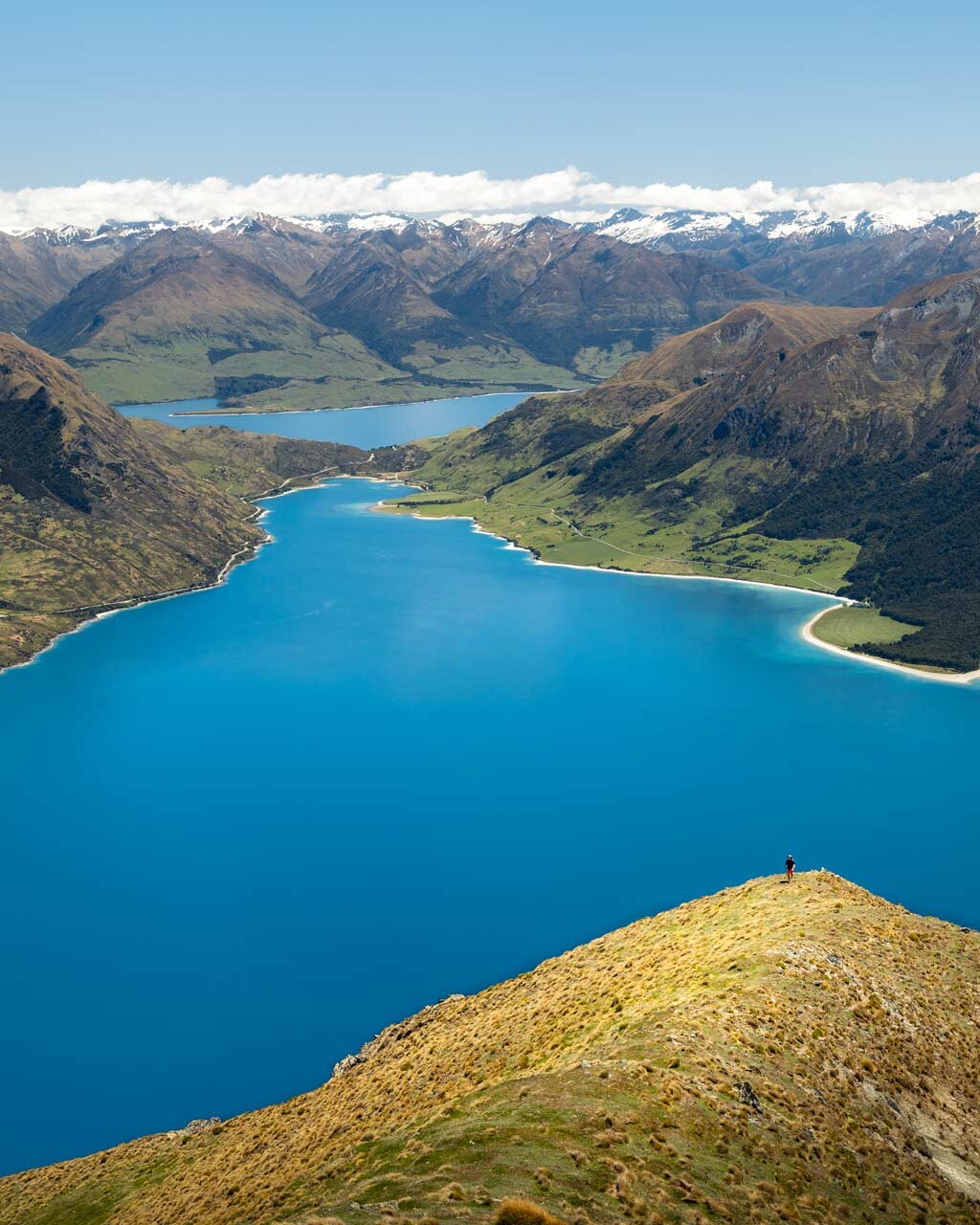 Bright blue Lake Hawea from the summit of Corner Peak in Wanaka
