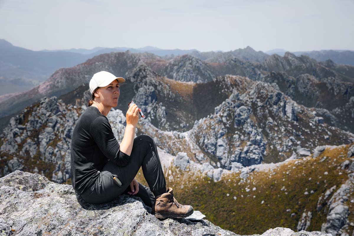 Eating a snack whgile hiking the western arthurs